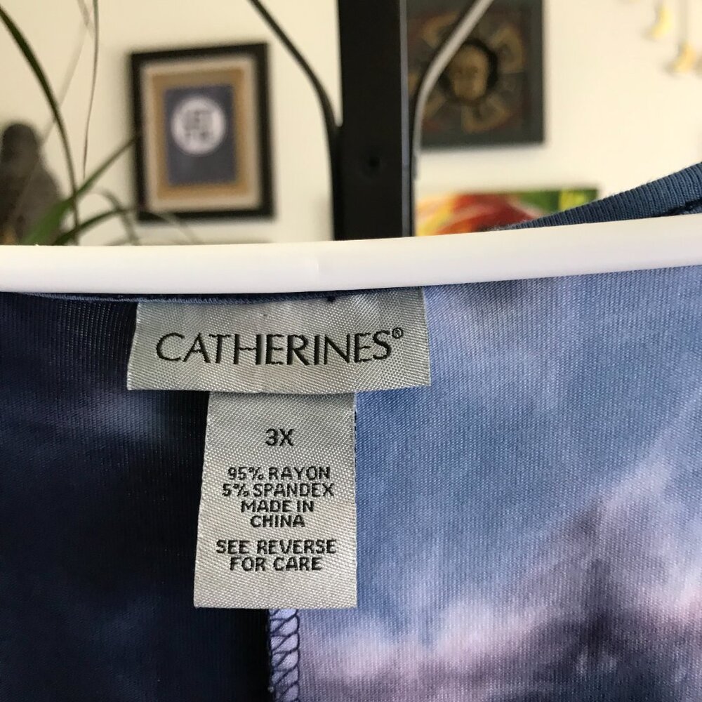 CATHERINES size 3X Navy Blue Tie Dye Stretch Jersey Cold Shoulder Maxi Dress - Picture 6 of 6